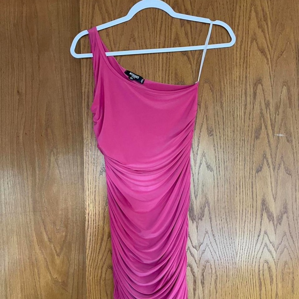 Missguided Pink One Shoulder Ruched Cocktail Dress